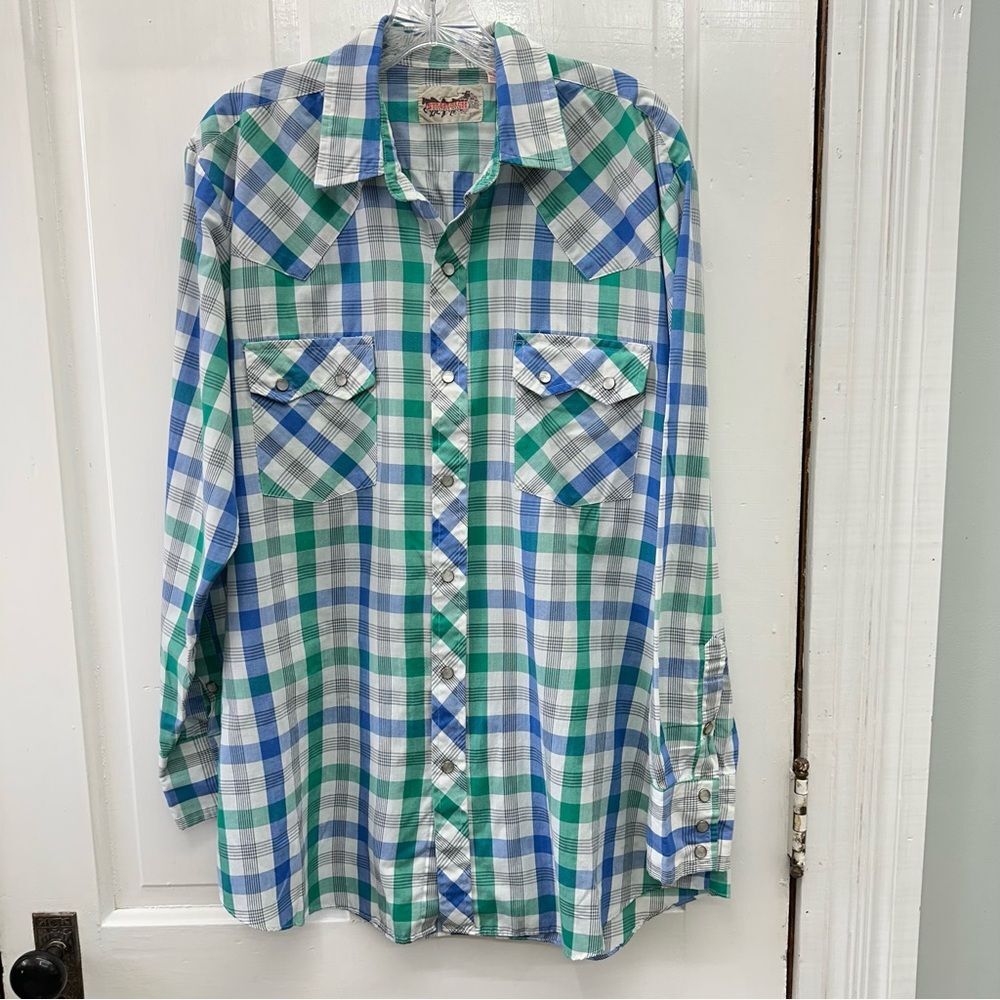 Vintage‎ stagecoach western wear pearl snap long sleeve shirt men's large